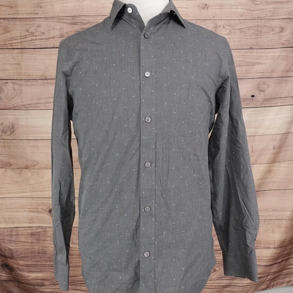 Banana Republic Shirt Mens M Gray Geometric Button-Up Non-Iron Standard Fit